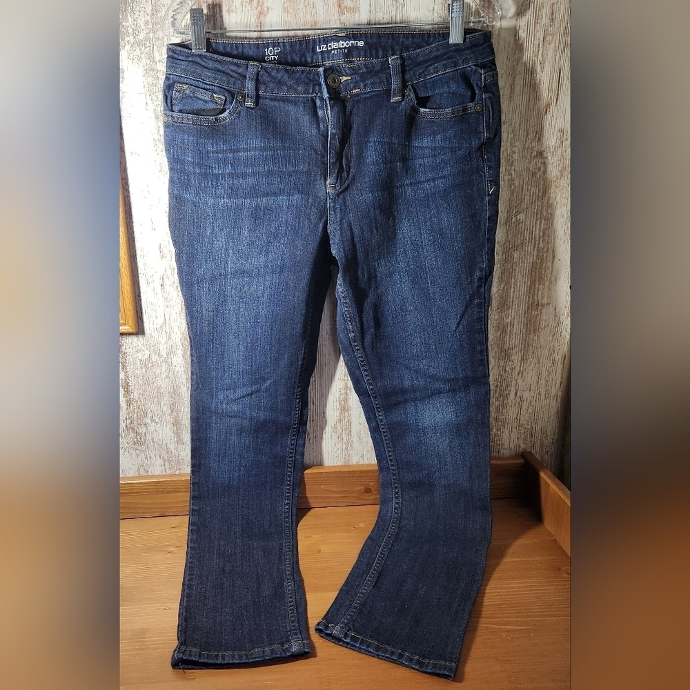 Liz Claiborne Women's Boot Cut Jeans - Dark Blue City Skinny Size 10 Petite